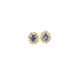 ESTATE 14K YELLOW GOLD TANZANITE AND DIAMOND EARRINGS