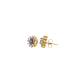 ESTATE 14K YELLOW GOLD TANZANITE AND DIAMOND EARRINGS