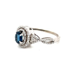 ESTATE 14KW Gold Double Halo Diamond and Sapphire Twist Ring