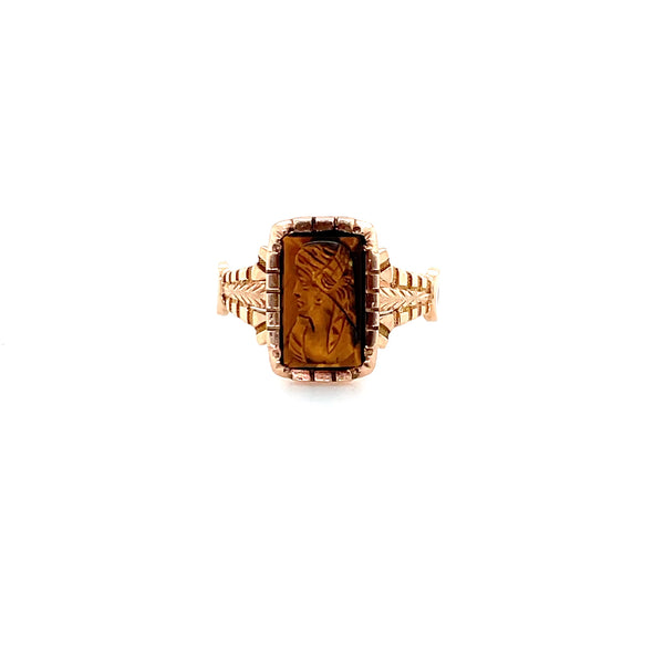 ESTATE 10K ROSE GOLD TIGER’S EYE CAMEO RING