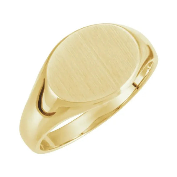 Bold 10K Yellow Gold Horizontal Oval Signet Ring – Brushed Finish & Engravable