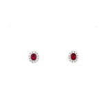 14K White Gold Oval Ruby and Diamond Halo Stud Earrings