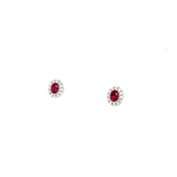 14K White Gold Oval Ruby and Diamond Halo Stud Earrings