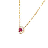 14K Yellow Gold Ruby and Diamond Halo Station Necklace