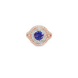 14k Rose and White Gold 1.52ct Round Tanzanite and .34ctw Diamond Double Halo Ring