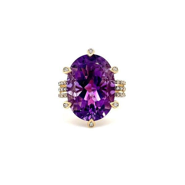 Estate 14k Yellow Gold Amethyst and Café Diamond Ring