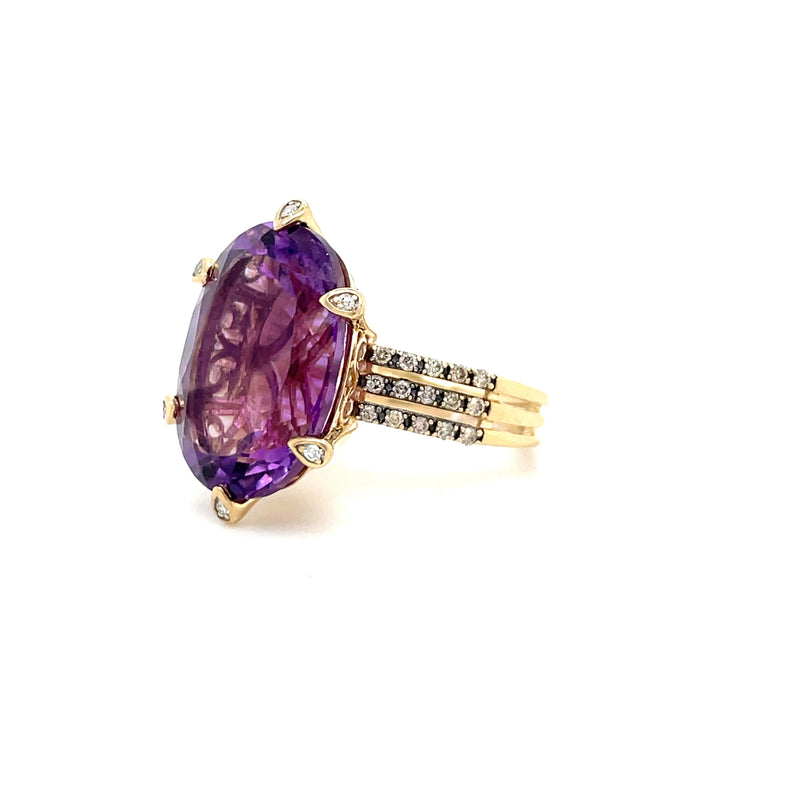 Estate 14k Yellow Gold Amethyst and Café Diamond Ring