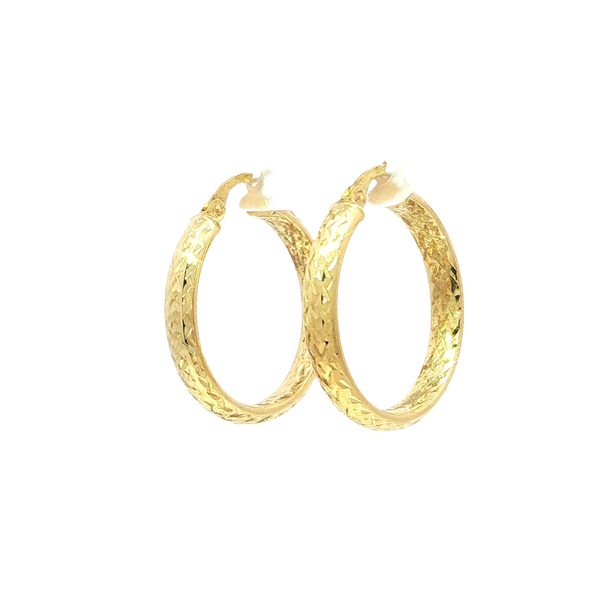 14K Yellow Gold Diamond Cut Hoop Earrings