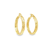 14K Yellow Gold Diamond Cut Hoop Earrings