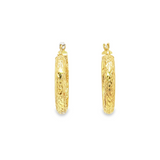 14K Yellow Gold Diamond Cut Hoop Earrings