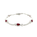 14K White Gold Pear Ruby and Diamond Vintage-Inspired Bracelet – 7 Inch