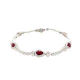 14K White Gold Pear Ruby and Diamond Vintage-Inspired Bracelet – 7 Inch