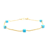 Estate 14K Yellow Gold Turquoise Cube Station Bracelet – 7”