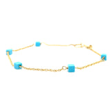 Estate 14K Yellow Gold Turquoise Cube Station Bracelet – 7”