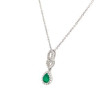 18K White Gold Pear Emerald and Diamond Halo Drop Pendant