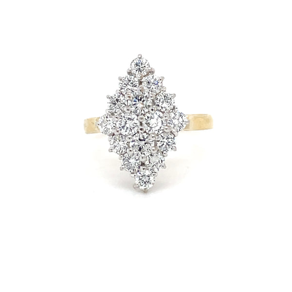ESTATE 18K Two-tone Navette Shaped Diamond Cluster Ring