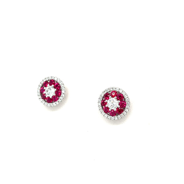 18K White Gold Ruby and Diamond Stud Earrings