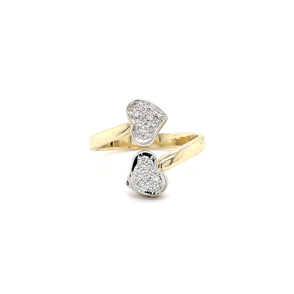 Estate 14K Two-Tone Diamond Cluster Heart Bypass Ring