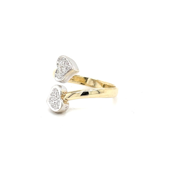 Estate 14K Two-Tone Diamond Cluster Heart Bypass Ring