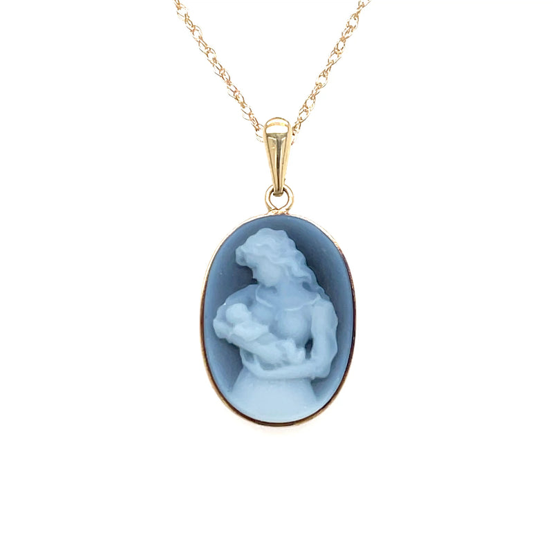 Estate 14K Yellow Gold Woman & Baby Cameo Necklace