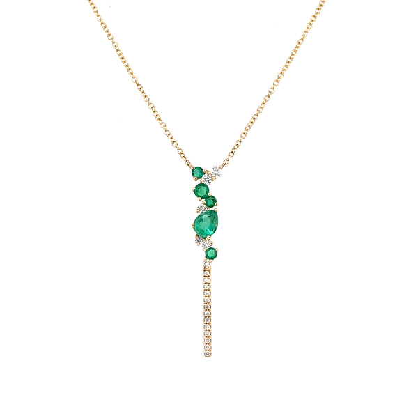 14K Yellow Gold Emerald and Diamond Drop Necklace