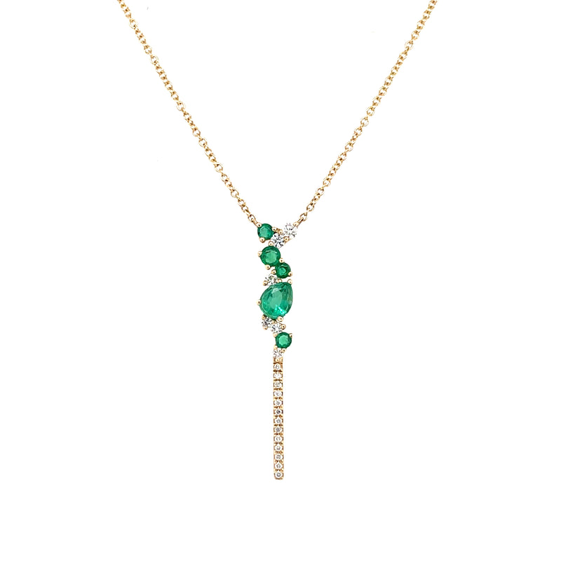 14K Yellow Gold Emerald and Diamond Drop Necklace