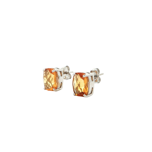 14k White Gold Antique Cushion Cut Citrine Stud Earrings