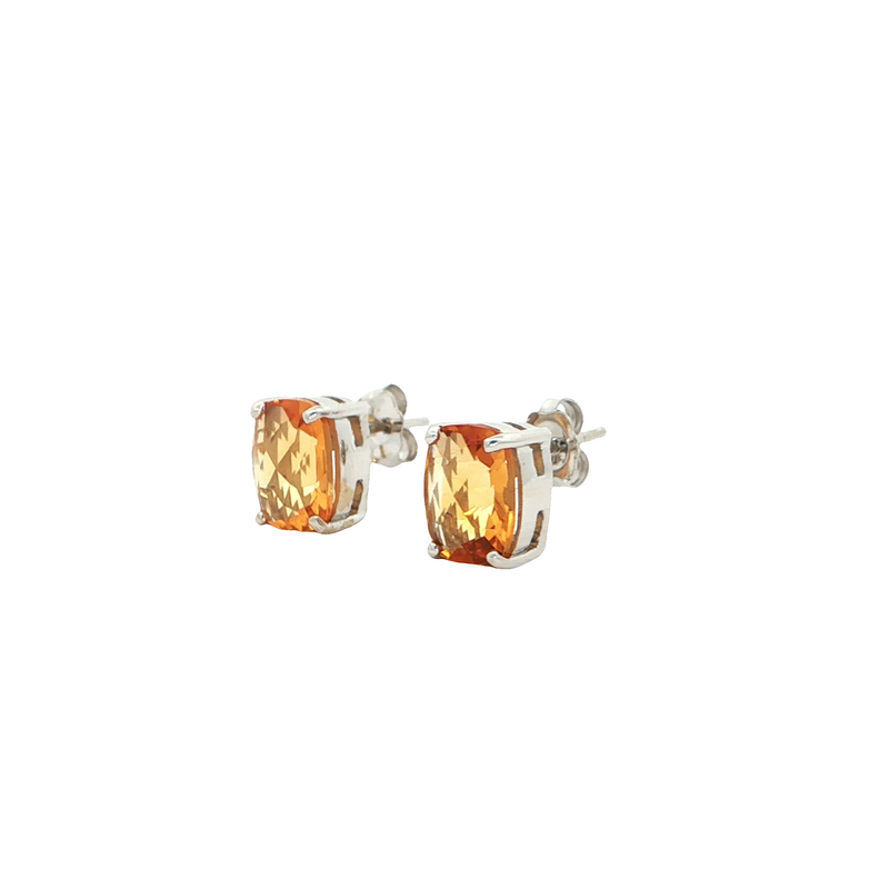 14k White Gold Antique Cushion Cut Citrine Stud Earrings