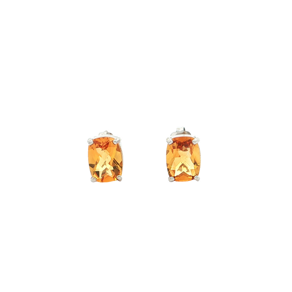 14k White Gold Antique Cushion Cut Citrine Stud Earrings