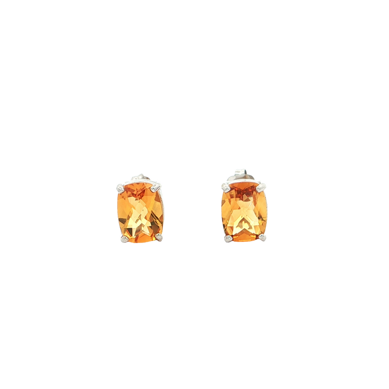 14k White Gold Antique Cushion Cut Citrine Stud Earrings
