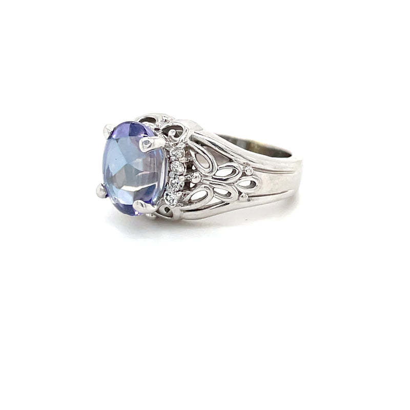 14K White Gold Violet Mystic Topaz & Diamond Butterfly Ring