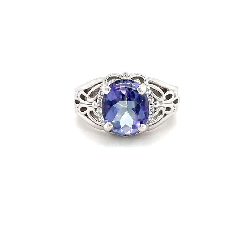 14K White Gold Violet Mystic Topaz & Diamond Butterfly Ring