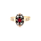 Estate 10K Rose Gold Ring with Red Composite Stone and Diamond Accents