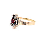 Estate 10K Rose Gold Ring with Red Composite Stone and Diamond Accents