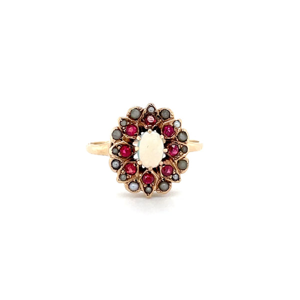 ESTATE 10K YELLOW GOLD ACCENTED OPAL VICTORIAN RING