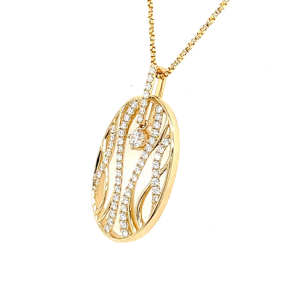 14K Yellow Gold Oval Diamond Necklace with Dangling Center