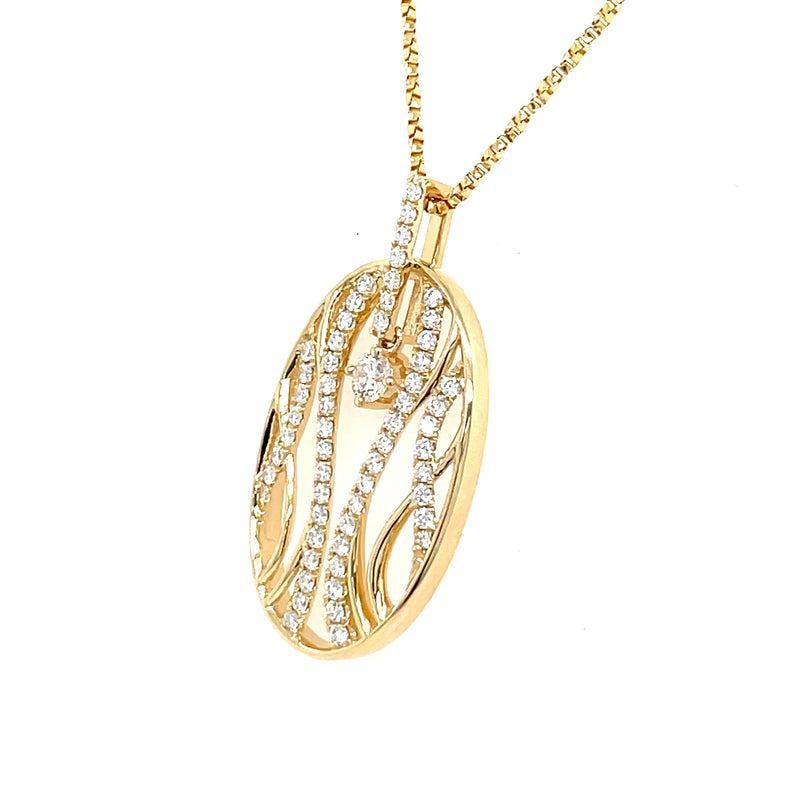 14K Yellow Gold Oval Diamond Necklace with Dangling Center