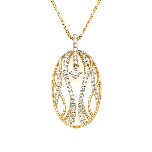 14K Yellow Gold Oval Diamond Necklace with Dangling Center