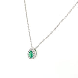 14K White Gold Pear Emerald and Diamond Halo Necklace