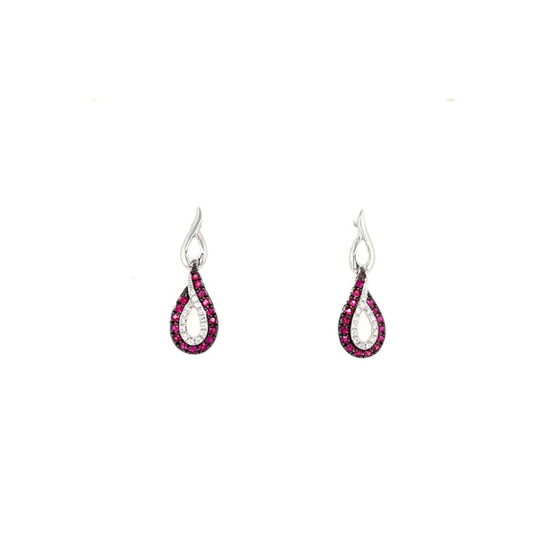 14K White Gold Ruby and Diamond Swirl Post Earrings