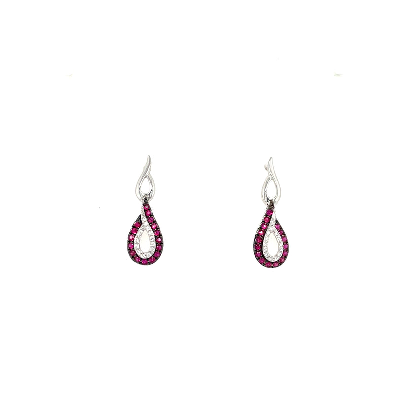 14K White Gold Ruby and Diamond Swirl Post Earrings