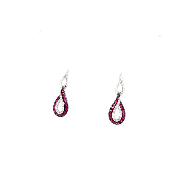 14K White Gold Ruby and Diamond Swirl Post Earrings