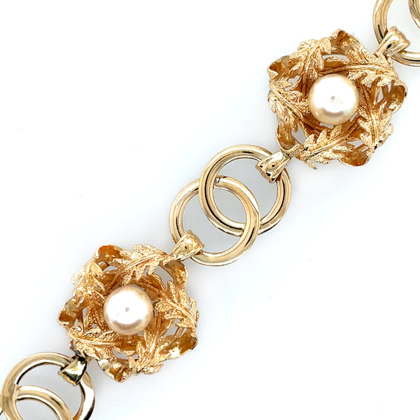 ESTATE 14KY Gold Bird's Nest Style Pearl Bracelet
