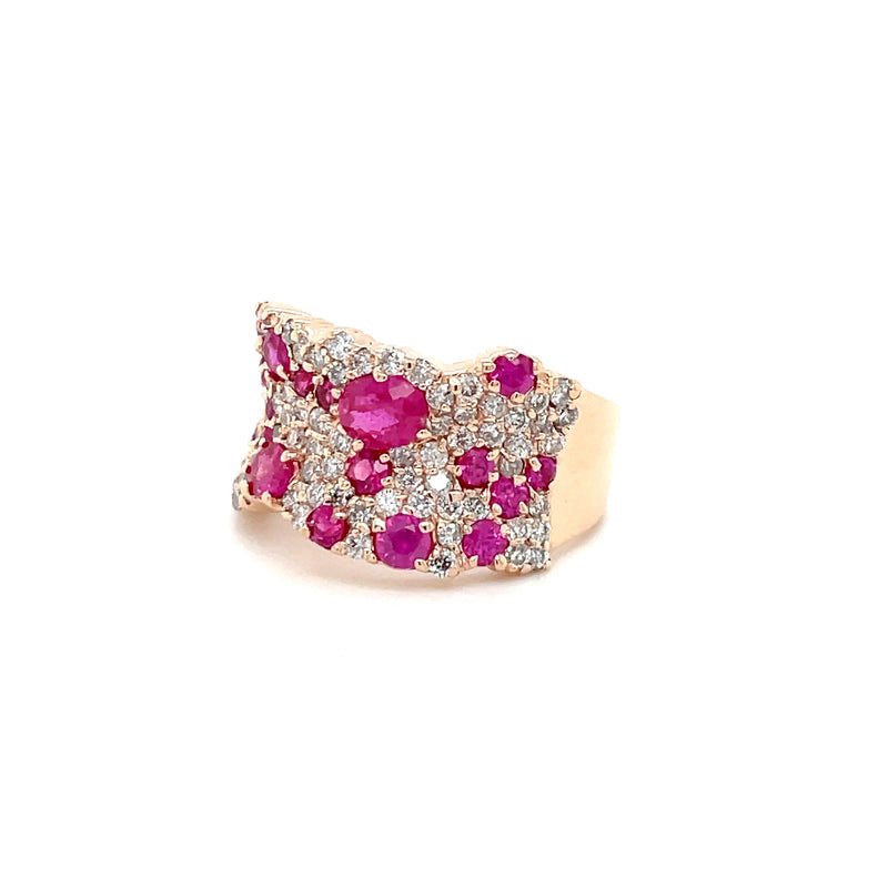 Estate 14k Rose Gold Pink Sapphire & Diamond Scatter Ring