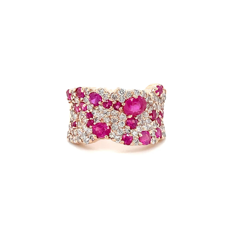 Estate 14k Rose Gold Pink Sapphire & Diamond Scatter Ring