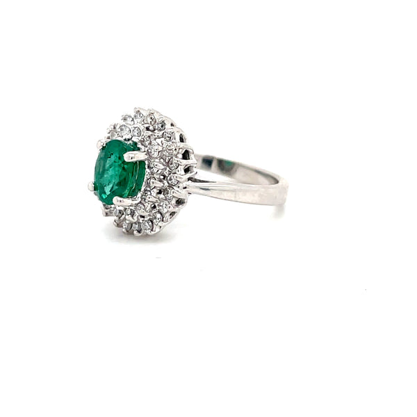 ESTATE 14KW Gold Double Halo Emerald Ring