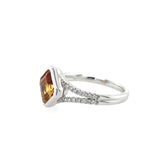 14k White Gold Asscher Cut Citrine Ring with Diamond Accents