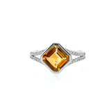 14k White Gold Asscher Cut Citrine Ring with Diamond Accents