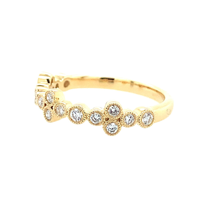 14k Yellow Gold Clover Design Bezel Set Diamond Band