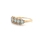 Estate 14K Yellow Gold Round Opal & Mine Cut Diamond Ring